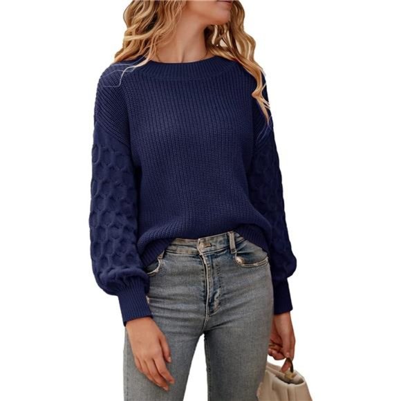 Pullover Sweater Casual Long Sleeve Crewneck Loose Chunky Knit For Women